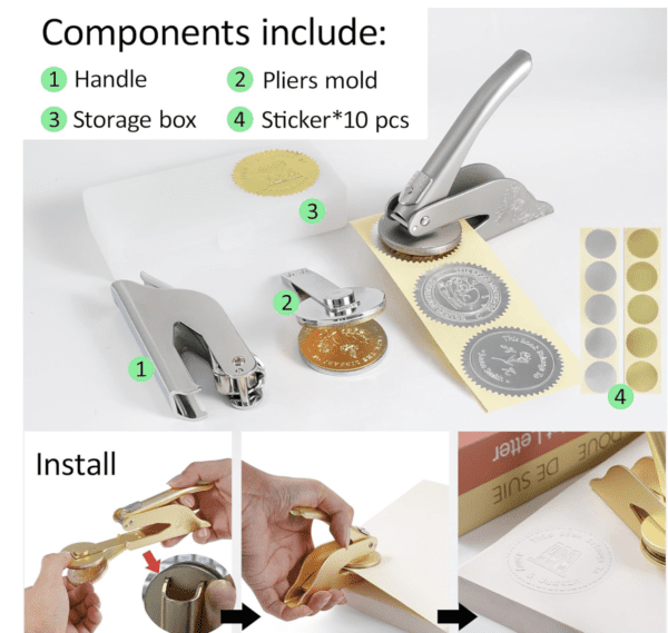 A picture of some components including pliers, handle and storage box.